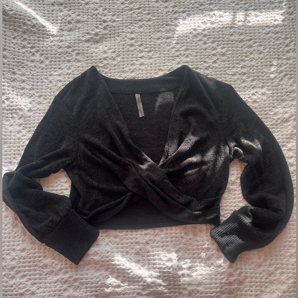 Anthropologie Black Crop Wrap top